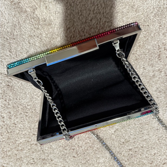 Zara Rainbow Glitter Metallic Clutch Shoulder Bag Handbag Purse Chain - Picture 2 of 7